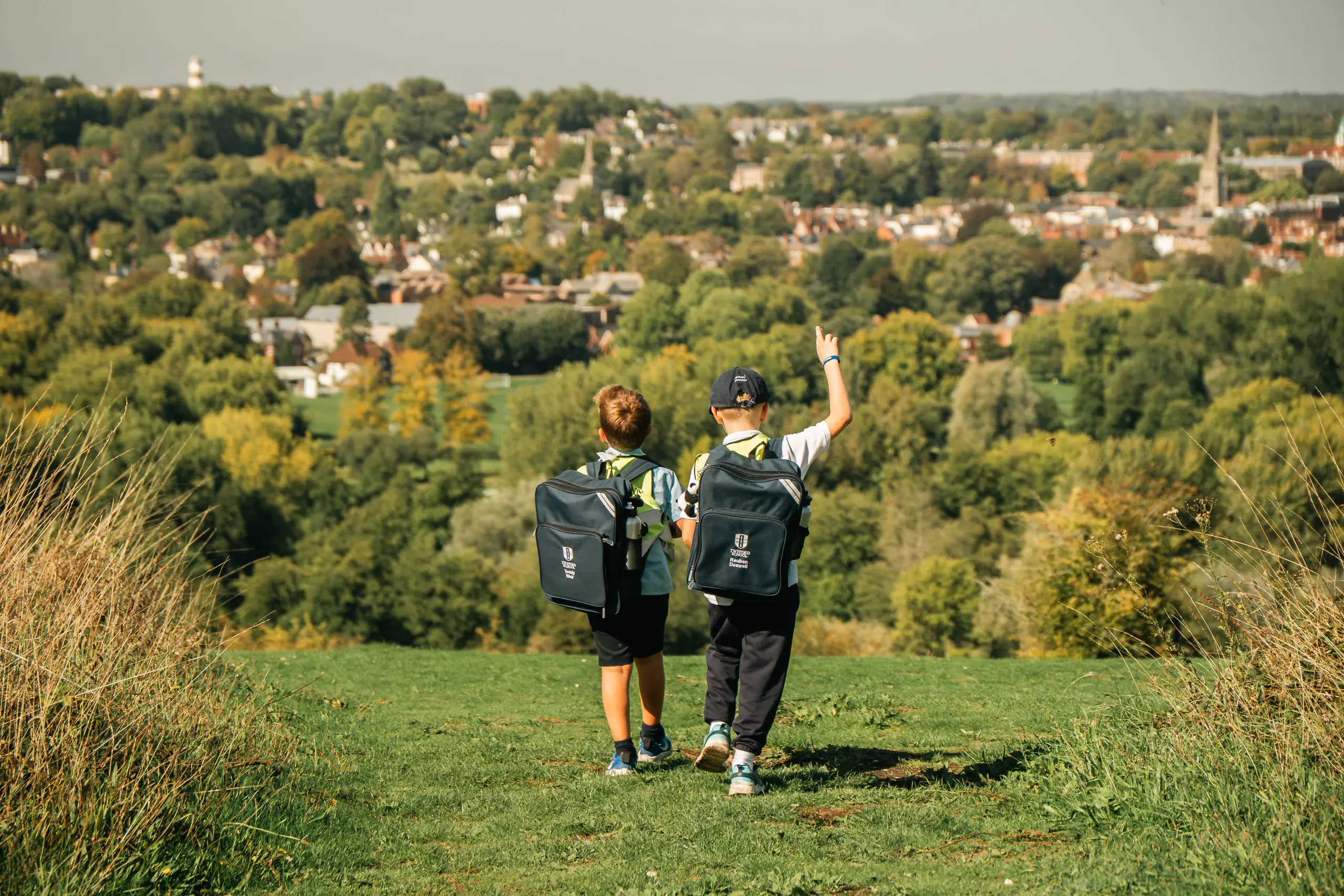Two boys walking in country side